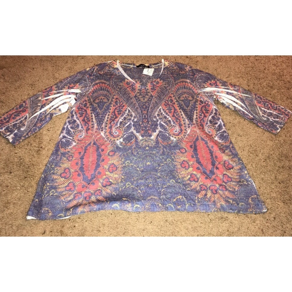 Women's size 2X beautiful shirt‎ by Level Eight Plus purple Multi 3/4 Sleeve NWT